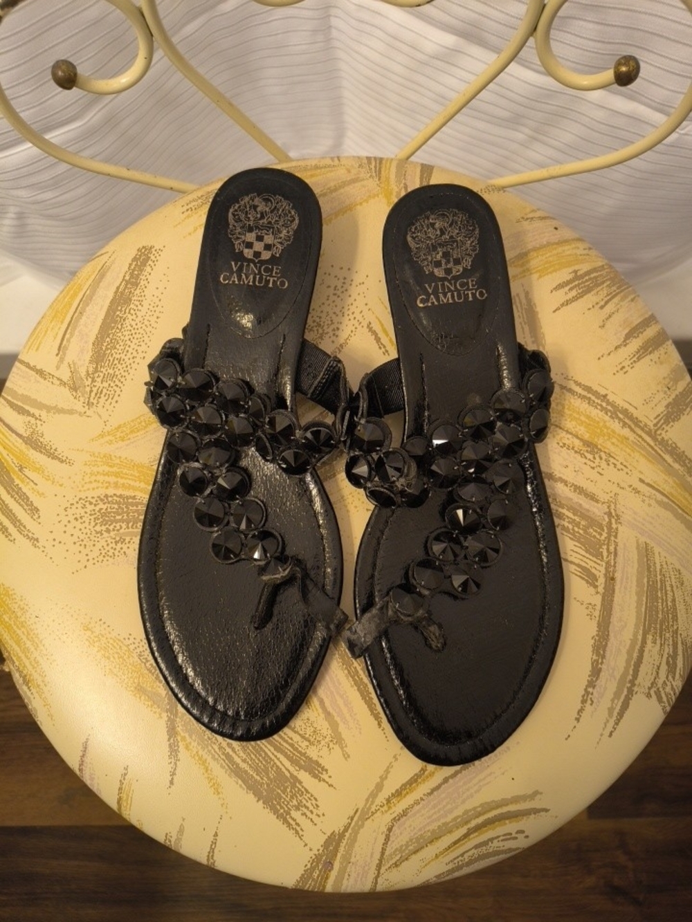Vince Camuto Black Jeweled T-Strap Sandals